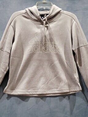 Adidas Hoodie Cropped Sweatshirt Women’s Size Small Gray 3 Stripes Climawarm